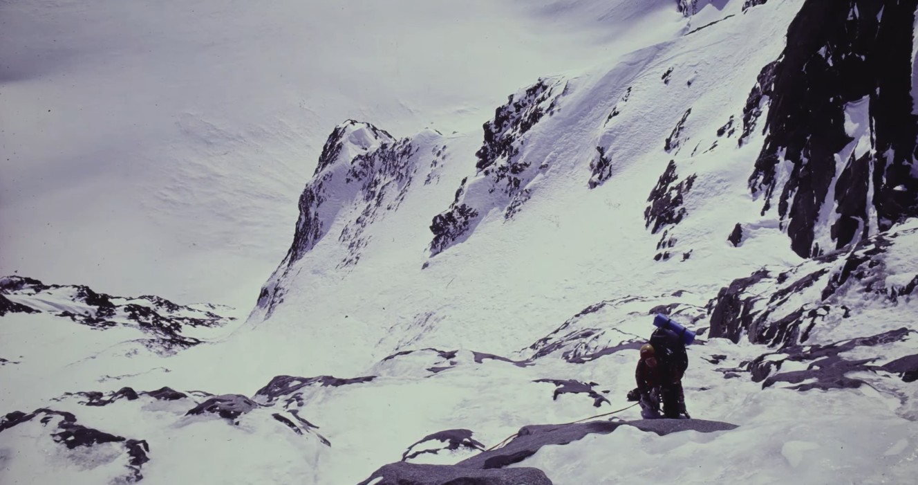 A man in the snowy mountains