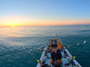 bow of boat at sunset