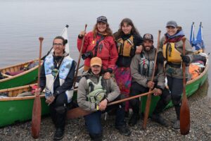 The six paddlers in James Bay at the end of their journey.