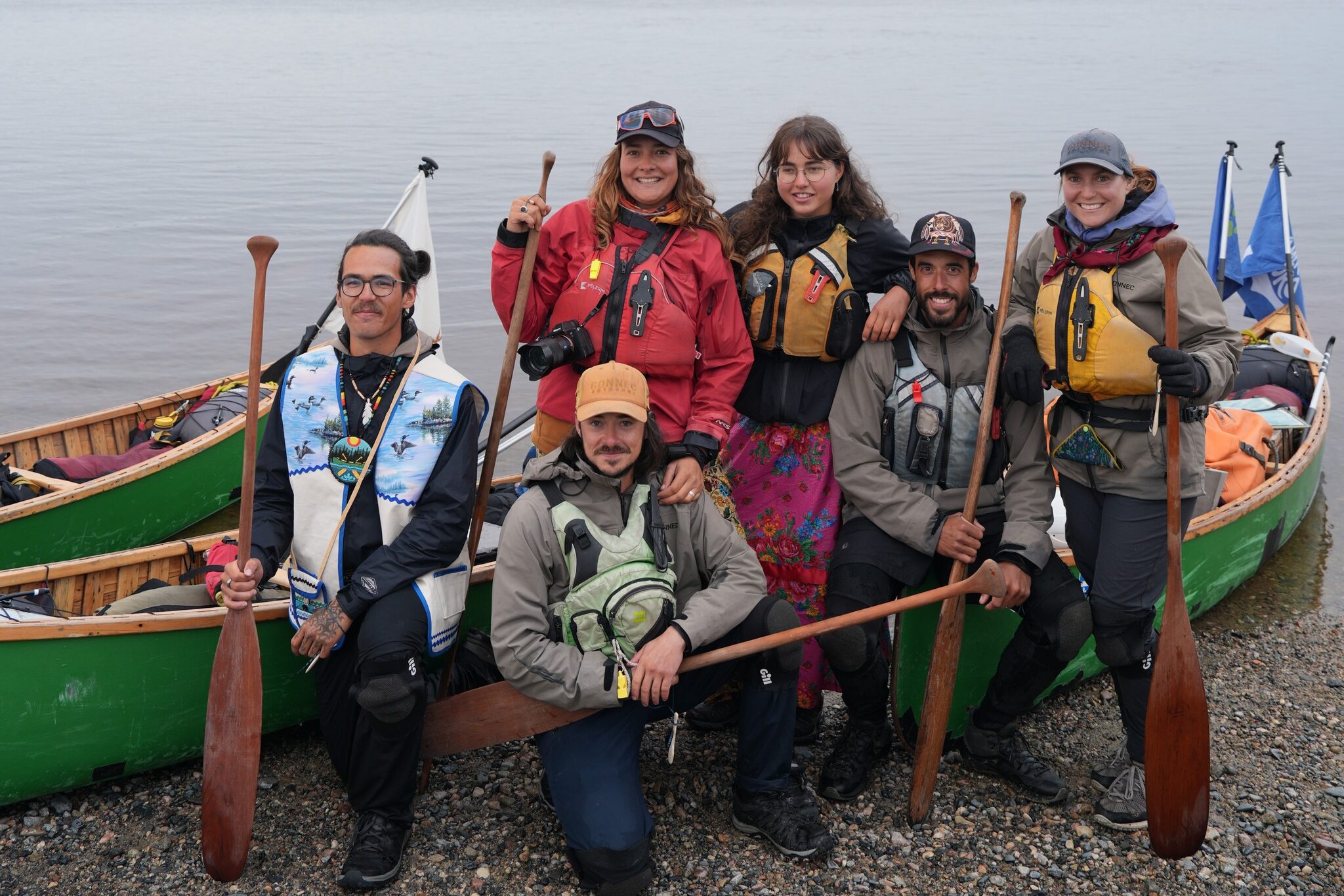The six paddlers in James Bay at the end of their journey.