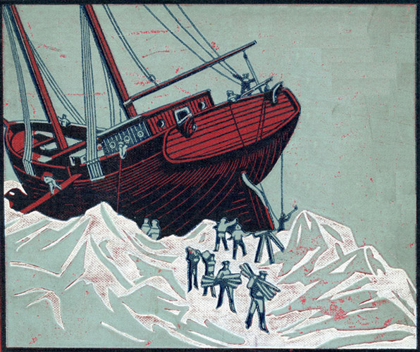 Vintage art of a ship trapped in the ice
