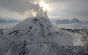 A volcano emitting smoke