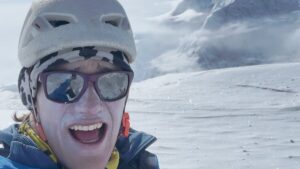 portrait of climber in helmet