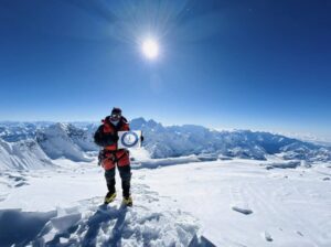 A Nepalese guide on the flat summit of Cho Oyu.