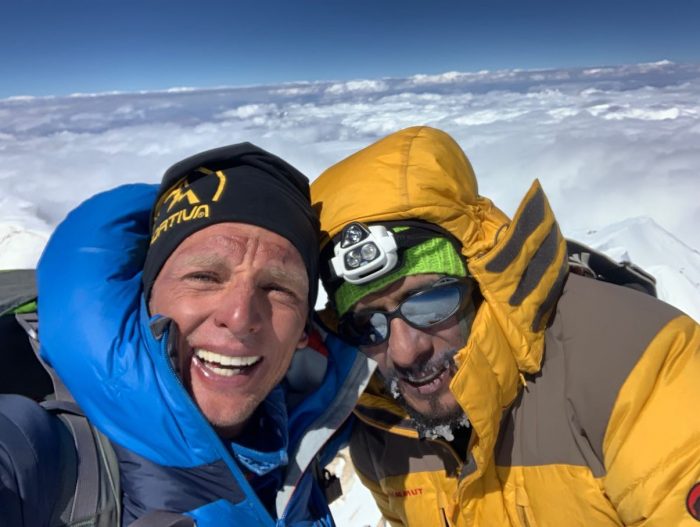 Two climbers on the summit of Makalu