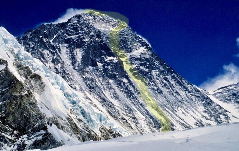 Everest's Hard Way, marked with yellow. 