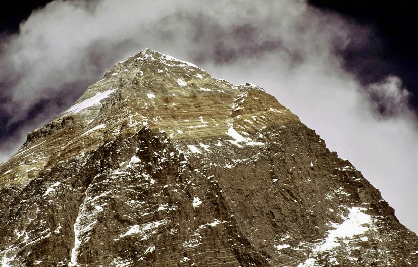 A close shot on the upper section of Everest's Soutwest Face. 