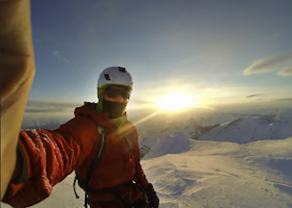 selfie of climber at sunset
