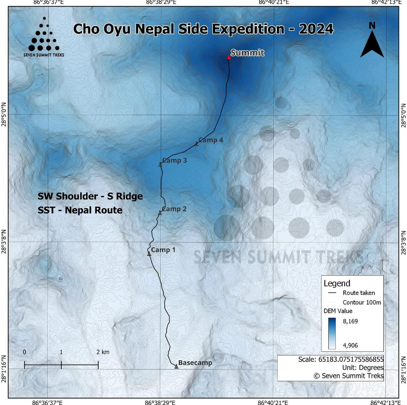 The 2024 route on the southern side of Cho Oyu.