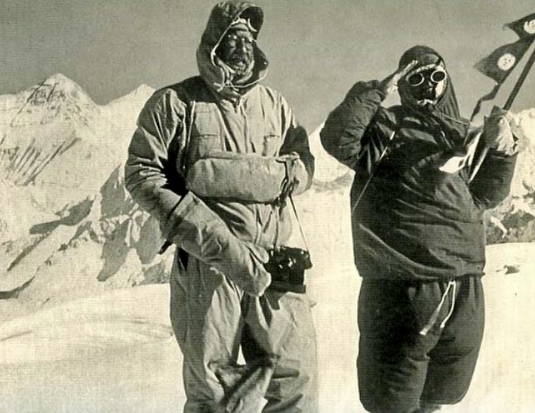 Herbert Tichy (left) and Pasand Dawa Lama Sherpa. Cho Oyu, October 19, 1954. 