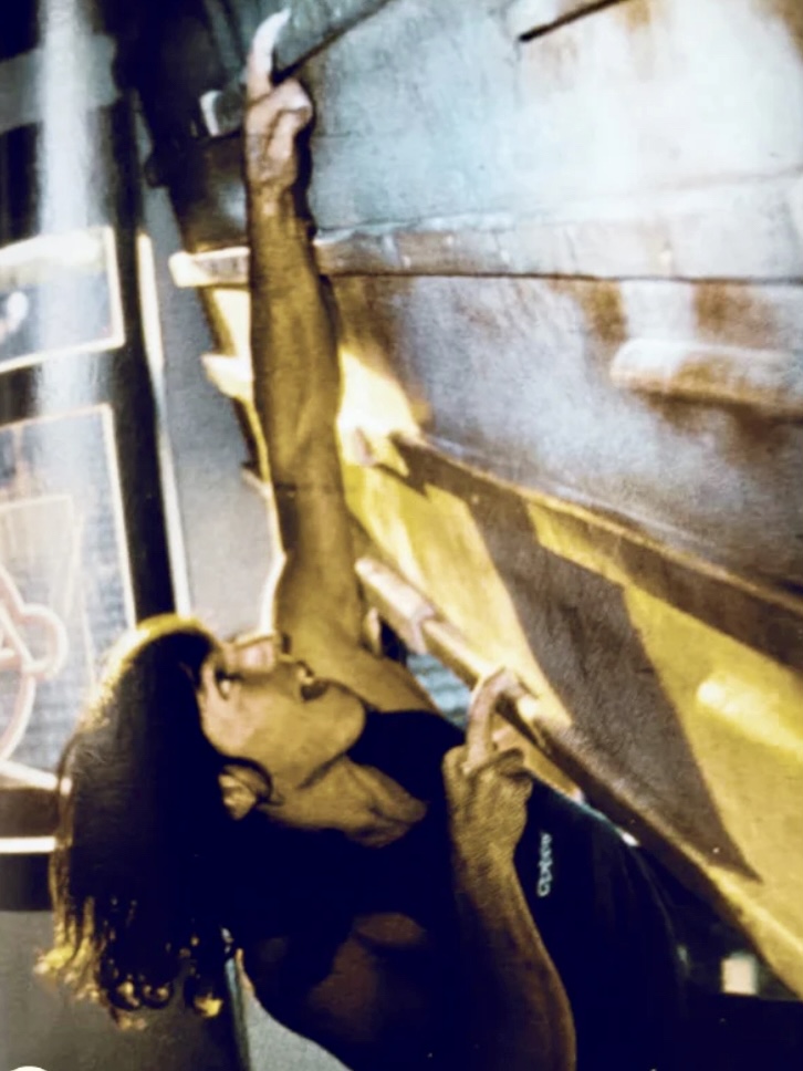 Wolfgang Gullich training on the Campus Board in Nurenberg.