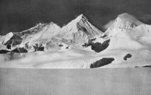 Lhotse, Everest, and Khartaphu, from above the Kharta Changri glacier, in August, 1935.