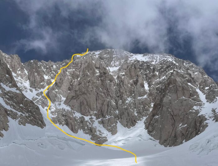 Topo of a route on the rocky west face of Tirich Mir.