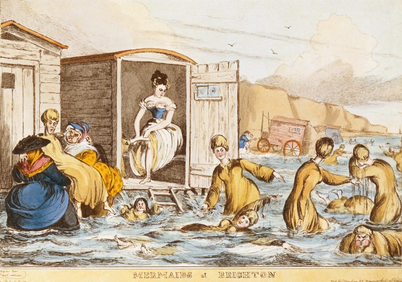 Illustration of women bathing in the sea