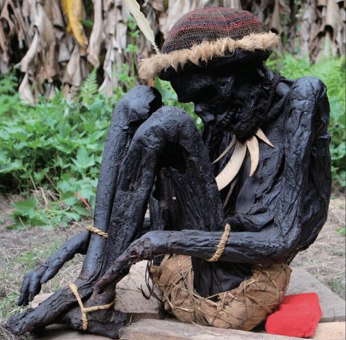 A mummified body in a fetal position