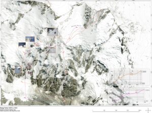 Compilation of routes and photos on a 3D map of Nanga Parbat.