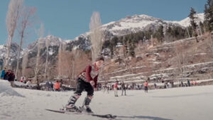 a Pakistani boy skis