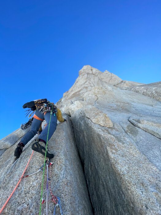 A climber on vertical granite. 
