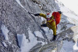 Paul Ramsden climbing the 'Phantom Line' on Jugal spire.