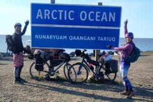Dave Greene and Gaia Aish at their journey's end: the Arctic Ocean.