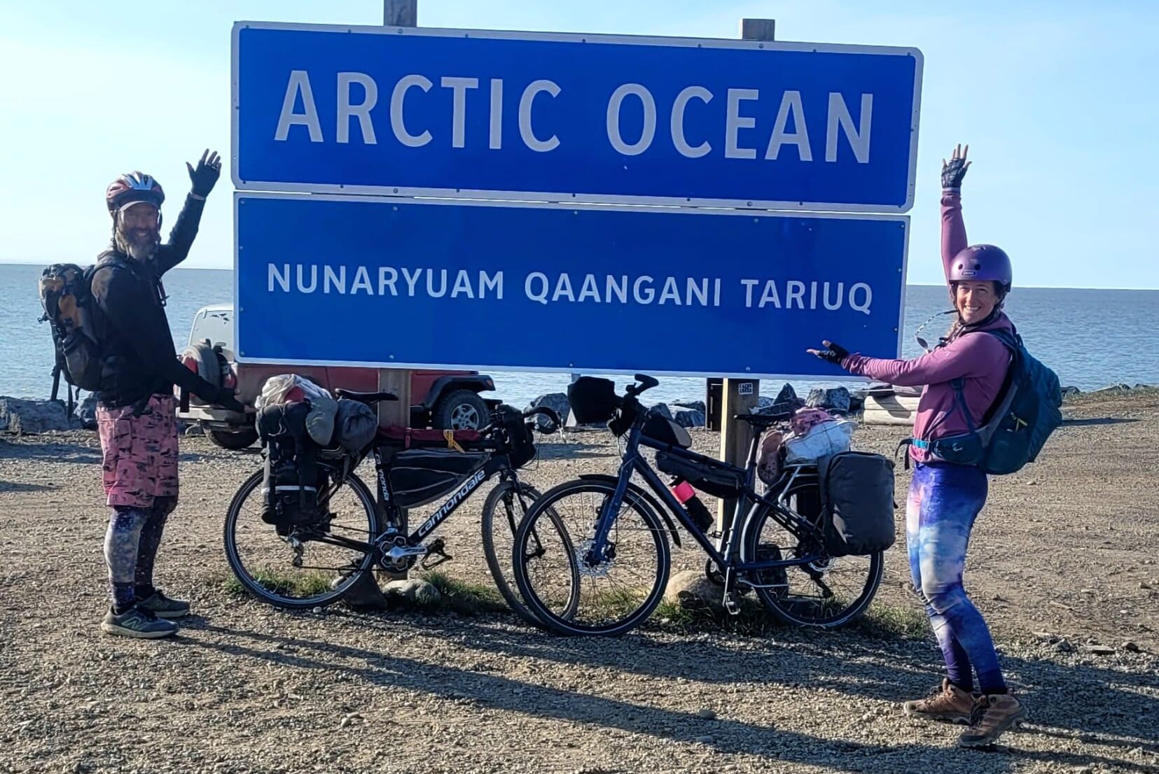 Dave Greene and Gaia Aish at their journey's end: the Arctic Ocean.