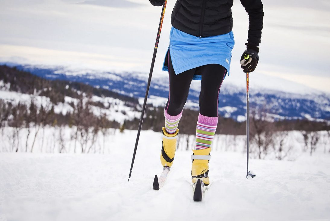 Insulated skirts are popular cross-country ski accessories and have become common for both men and women in Antarctica.
