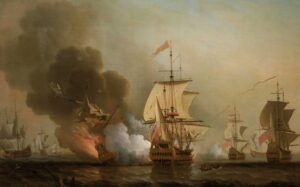 old painting of naval battle