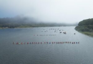 The group of paddlers approaching the mouth of the Klamath River on the final day.