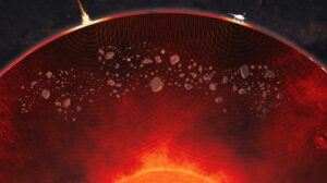 An artist’s drawing of the debris from ancient impacts scattered through Mars' mantle.