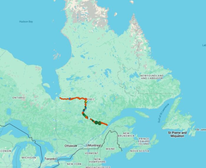 The 1,200km canoe route through Quebec.