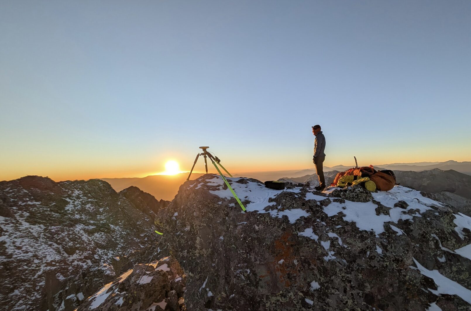 A man measuring the height of a mountain