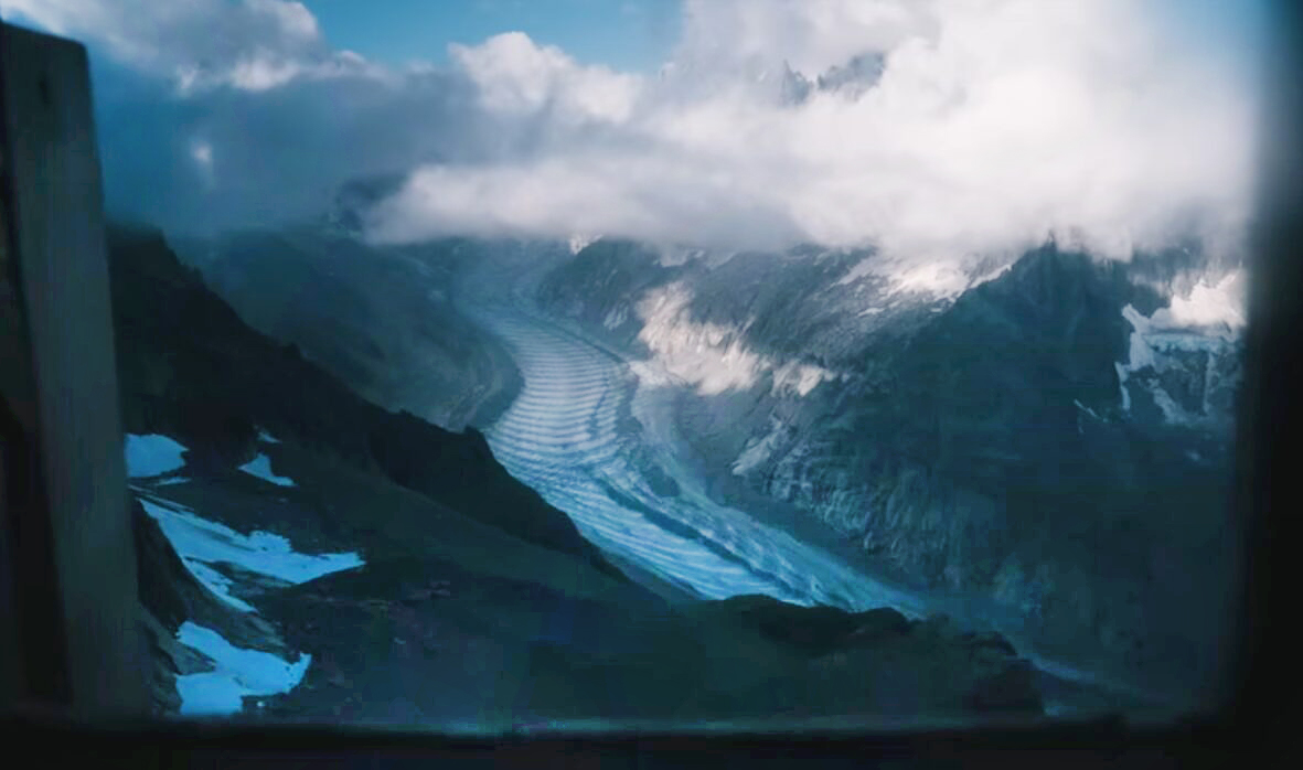 view of alpine valley from above