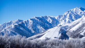 Snow capped mountains of the northern alps in the Nagano prefecture, Japan.