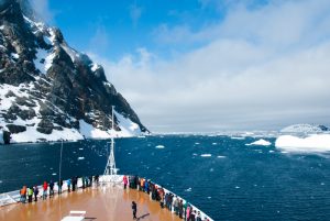 A cruise ship heads to Antarctica.
