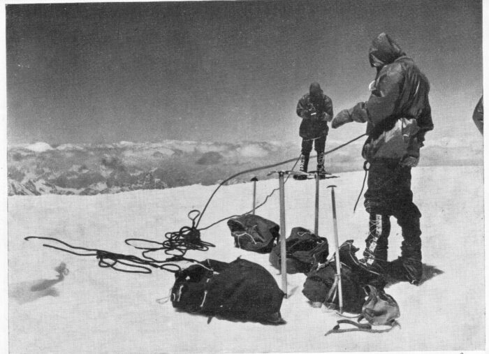 Climbers on a summit 60 years ago. 