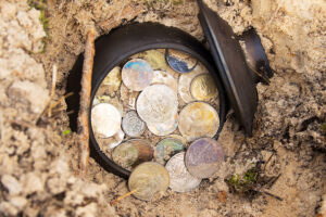 pile of old coins on the ground