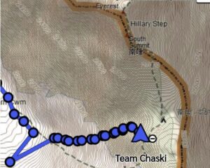 Andrews' track on a map of Everest.