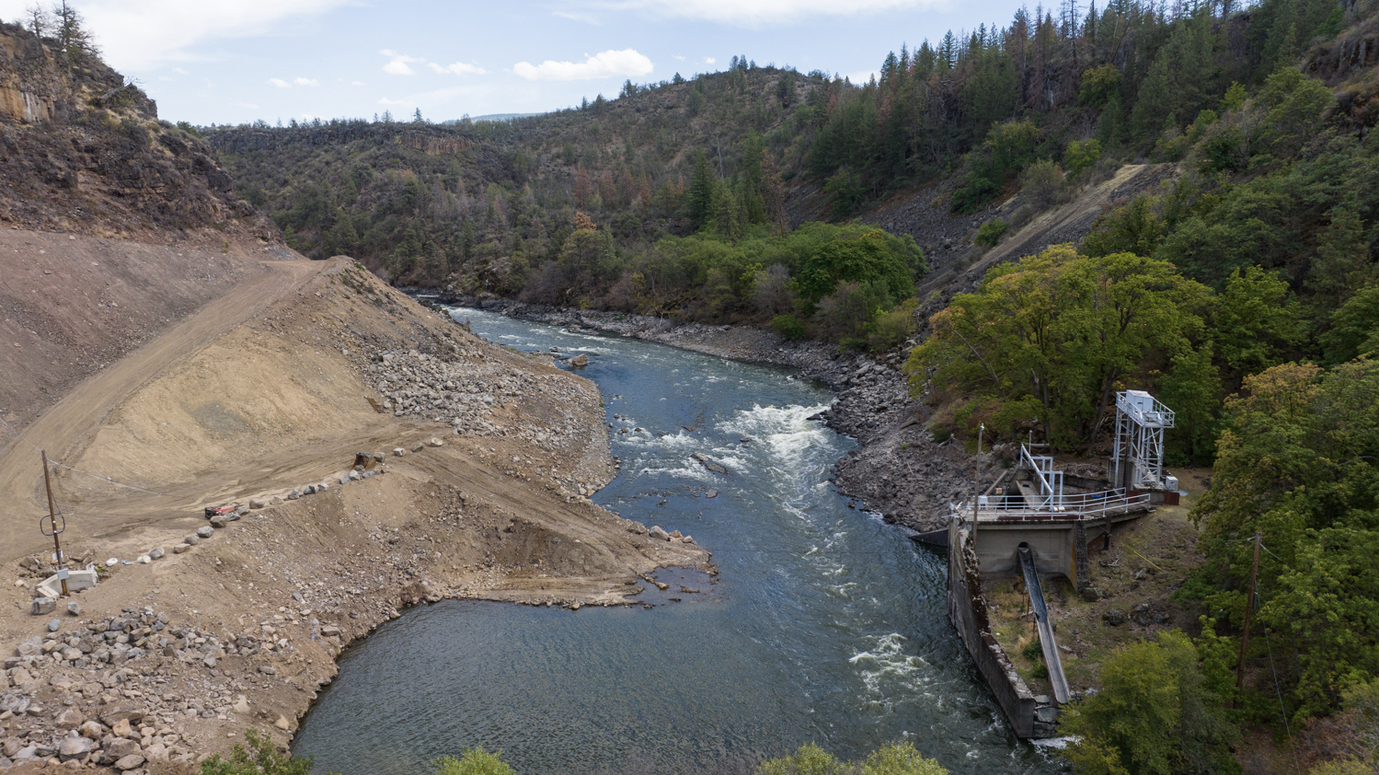 A river with remains of dam