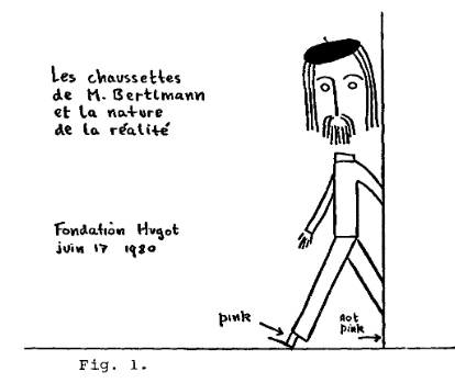 A cartoon of a man in a beret with one pink sock.